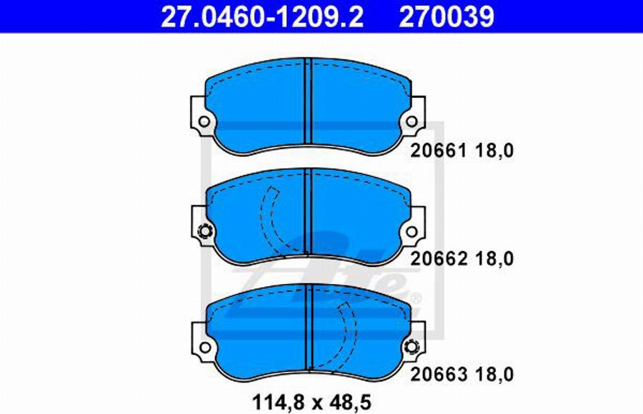 ATE 270039 - Bremžu uzliku kompl., Disku bremzes www.autospares.lv