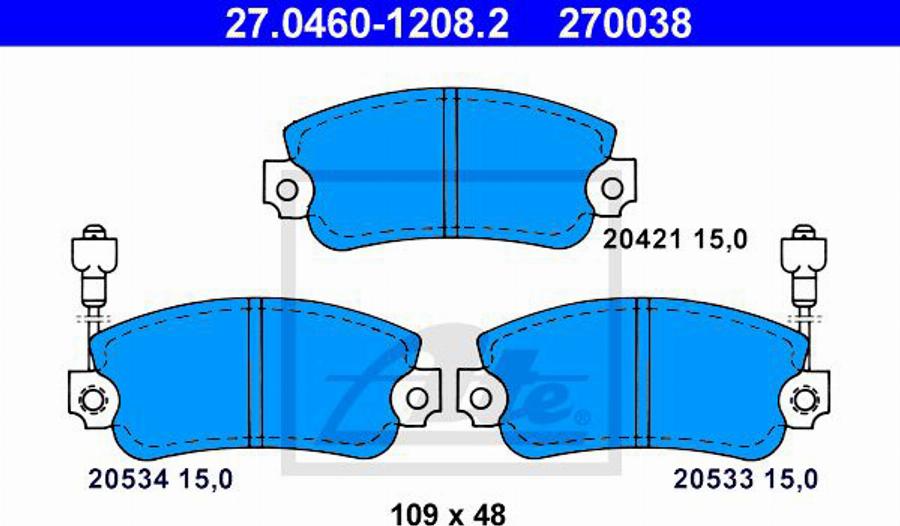 ATE 270038 - Brake Pad Set, disc brake www.autospares.lv