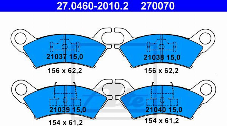 ATE 270070 - Bremžu uzliku kompl., Disku bremzes www.autospares.lv