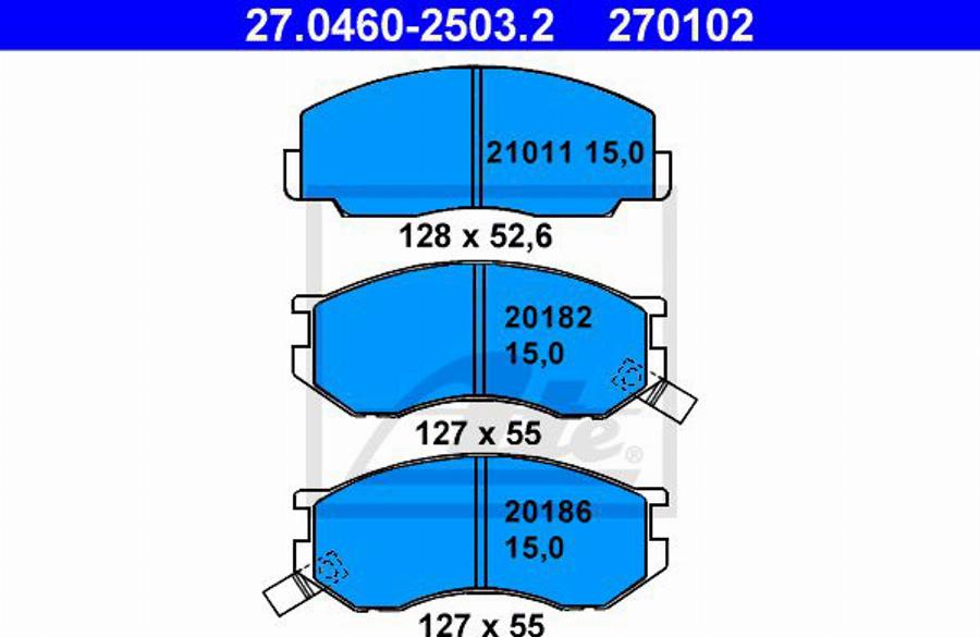 ATE 270102 - Тормозные колодки, дисковые, комплект www.autospares.lv