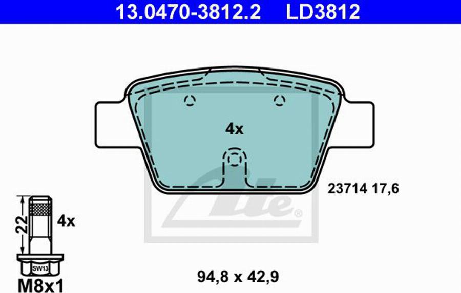 ATE LD3812 - Bremžu uzliku kompl., Disku bremzes www.autospares.lv