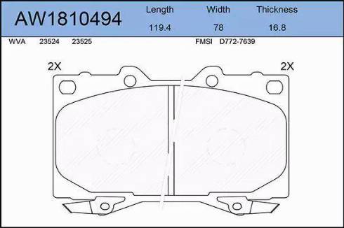 Aywiparts AW1810494 - Bremžu uzliku kompl., Disku bremzes www.autospares.lv