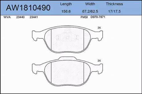 Aywiparts AW1810490 - Тормозные колодки, дисковые, комплект www.autospares.lv