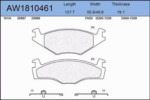 Aywiparts AW1810461 - Bremžu uzliku kompl., Disku bremzes www.autospares.lv