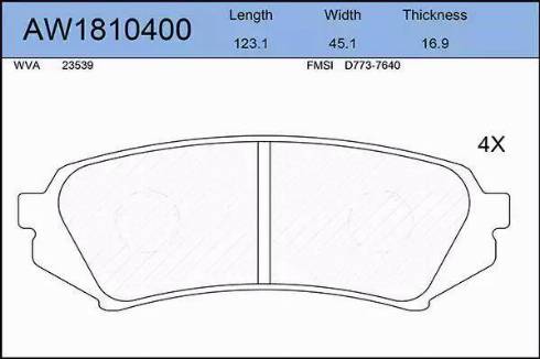 Aywiparts AW1810400 - Brake Pad Set, disc brake www.autospares.lv