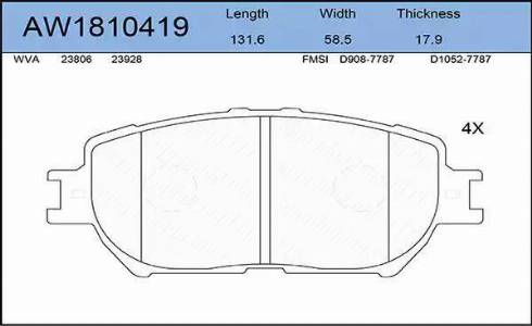 Aywiparts AW1810419 - Bremžu uzliku kompl., Disku bremzes www.autospares.lv