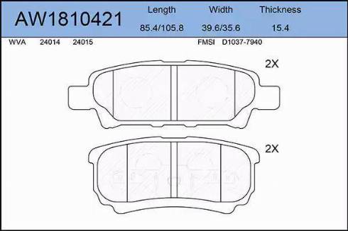 Aywiparts AW1810421 - Bremžu uzliku kompl., Disku bremzes www.autospares.lv