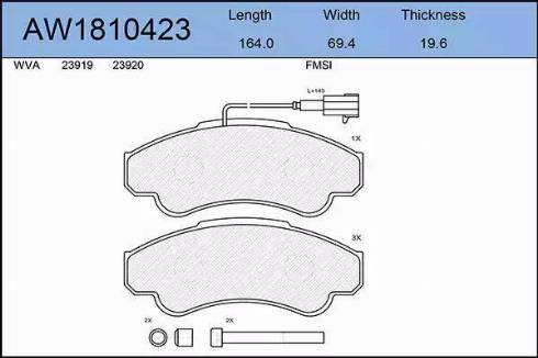 Aywiparts AW1810423 - Тормозные колодки, дисковые, комплект www.autospares.lv