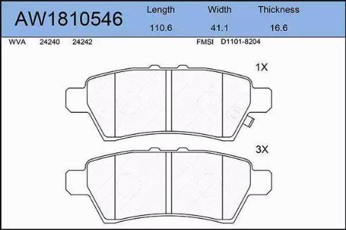 Aywiparts AW1810546 - Bremžu uzliku kompl., Disku bremzes www.autospares.lv