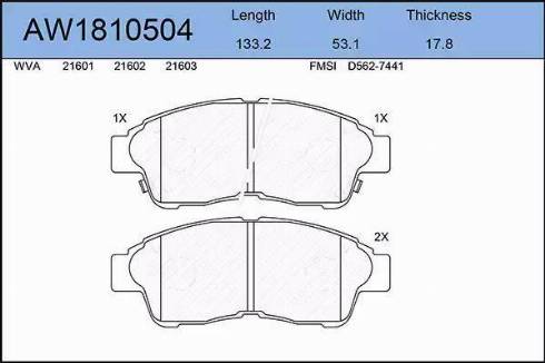 Aywiparts AW1810504 - Тормозные колодки, дисковые, комплект www.autospares.lv