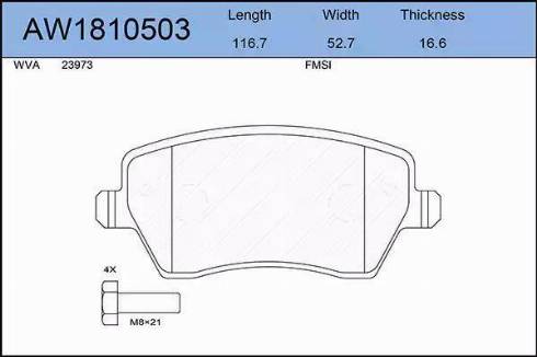 Aywiparts AW1810503 - Тормозные колодки, дисковые, комплект www.autospares.lv