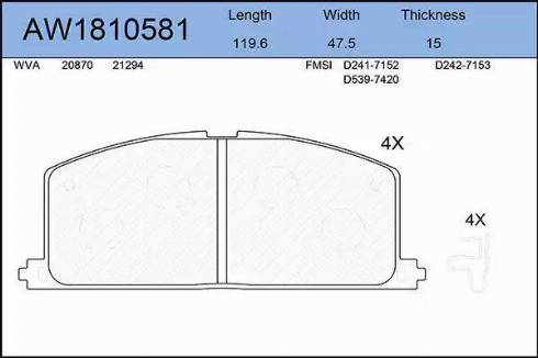 Aywiparts AW1810581 - Brake Pad Set, disc brake www.autospares.lv