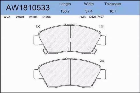 Aywiparts AW1810533 - Brake Pad Set, disc brake www.autospares.lv