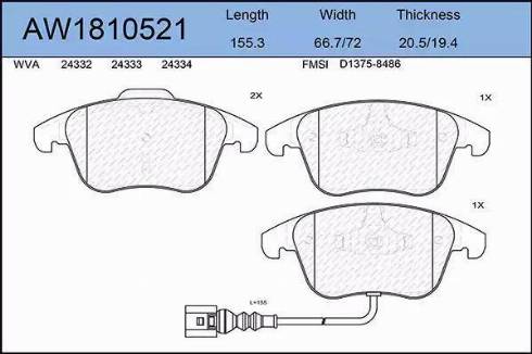 Aywiparts AW1810521 - Bremžu uzliku kompl., Disku bremzes www.autospares.lv