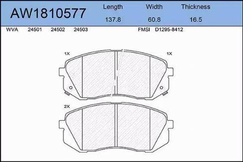 Aywiparts AW1810577 - Bremžu uzliku kompl., Disku bremzes www.autospares.lv