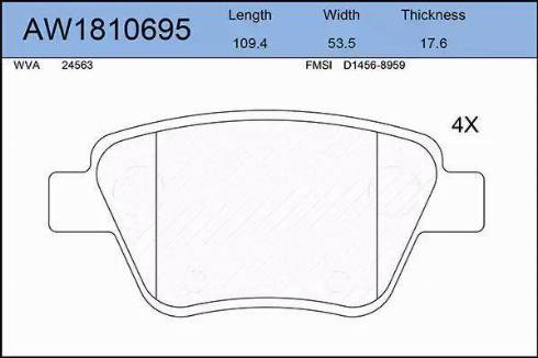 Aywiparts AW1810695 - Тормозные колодки, дисковые, комплект www.autospares.lv