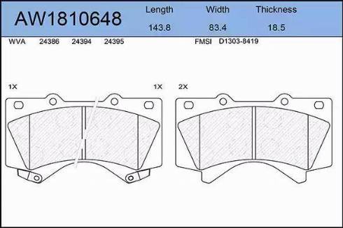 Aywiparts AW1810648 - Bremžu uzliku kompl., Disku bremzes www.autospares.lv