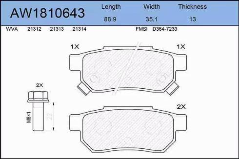 Aywiparts AW1810643 - Bremžu uzliku kompl., Disku bremzes www.autospares.lv