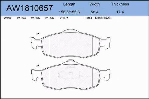 Aywiparts AW1810657 - Bremžu uzliku kompl., Disku bremzes www.autospares.lv