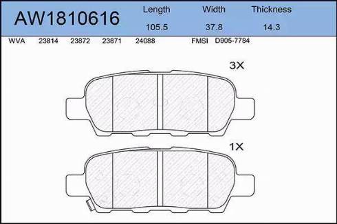 Aywiparts AW1810616 - Bremžu uzliku kompl., Disku bremzes www.autospares.lv