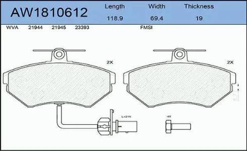 Aywiparts AW1810612 - Bremžu uzliku kompl., Disku bremzes autospares.lv