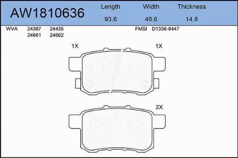 Aywiparts AW1810636 - Bremžu uzliku kompl., Disku bremzes www.autospares.lv