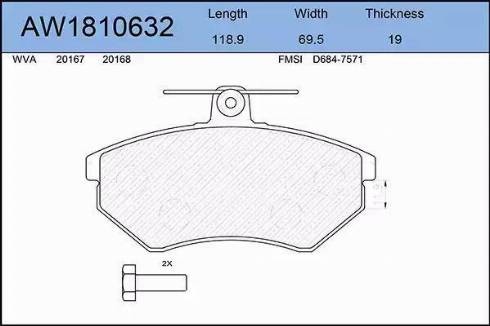 Aywiparts AW1810632 - Тормозные колодки, дисковые, комплект www.autospares.lv