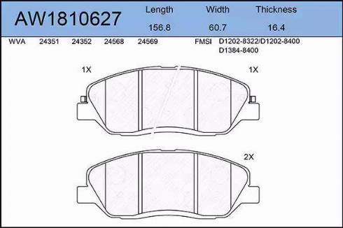 Aywiparts AW1810627 - Bremžu uzliku kompl., Disku bremzes autospares.lv