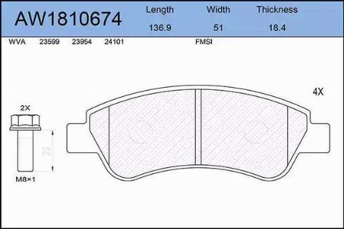 Aywiparts AW1810674 - Тормозные колодки, дисковые, комплект www.autospares.lv