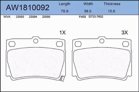 Aywiparts AW1810092 - Bremžu uzliku kompl., Disku bremzes www.autospares.lv