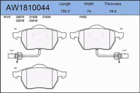 Aywiparts AW1810044 - Brake Pad Set, disc brake www.autospares.lv