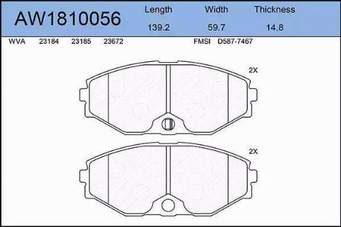 Aywiparts AW1810056 - Тормозные колодки, дисковые, комплект www.autospares.lv