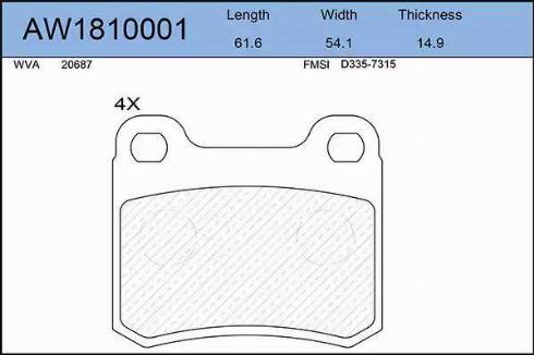 Aywiparts AW1810001 - Bremžu uzliku kompl., Disku bremzes www.autospares.lv