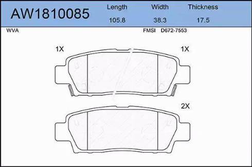 Aywiparts AW1810085 - Тормозные колодки, дисковые, комплект www.autospares.lv