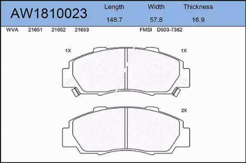 Aywiparts AW1810023 - Brake Pad Set, disc brake www.autospares.lv