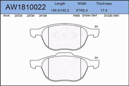 Aywiparts AW1810022 - Bremžu uzliku kompl., Disku bremzes autospares.lv