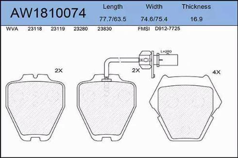 Aywiparts AW1810074 - Bremžu uzliku kompl., Disku bremzes autospares.lv