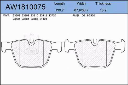 Aywiparts AW1810075 - Bremžu uzliku kompl., Disku bremzes www.autospares.lv