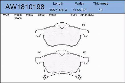 Aywiparts AW1810198 - Тормозные колодки, дисковые, комплект www.autospares.lv