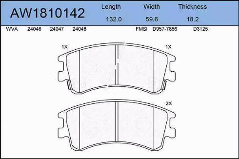 Aywiparts AW1810142 - Bremžu uzliku kompl., Disku bremzes www.autospares.lv