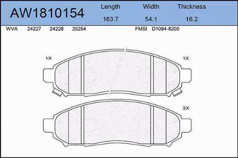 Aywiparts AW1810154 - Bremžu uzliku kompl., Disku bremzes www.autospares.lv