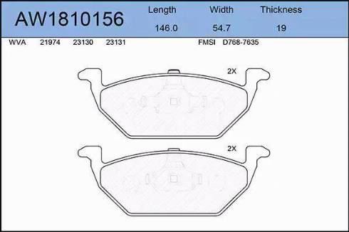 Aywiparts AW1810156 - Тормозные колодки, дисковые, комплект www.autospares.lv