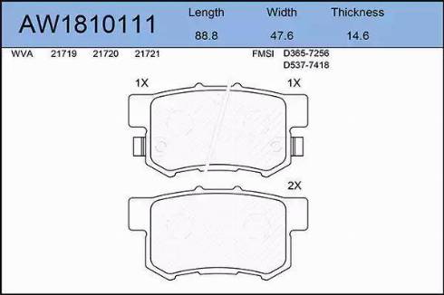 Aywiparts AW1810111 - Brake Pad Set, disc brake www.autospares.lv