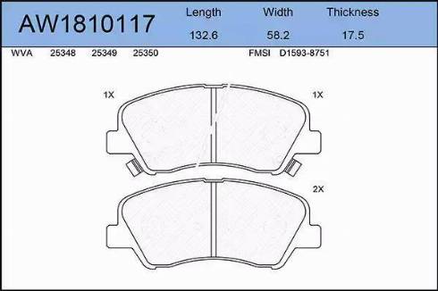 Aywiparts AW1810117 - Тормозные колодки, дисковые, комплект www.autospares.lv