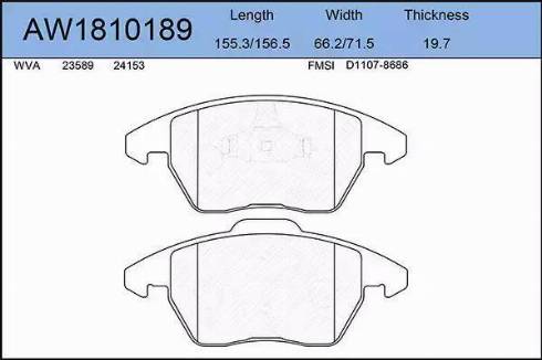 Aywiparts AW1810189 - Brake Pad Set, disc brake www.autospares.lv