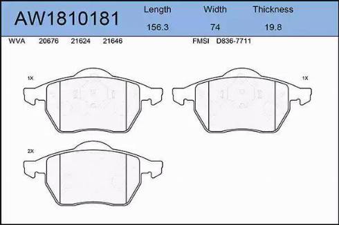 Aywiparts AW1810181 - Bremžu uzliku kompl., Disku bremzes www.autospares.lv