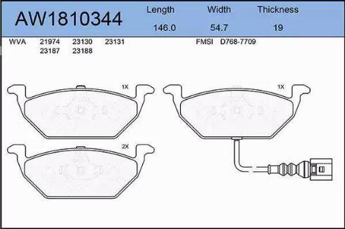 Aywiparts AW1810344 - Тормозные колодки, дисковые, комплект www.autospares.lv