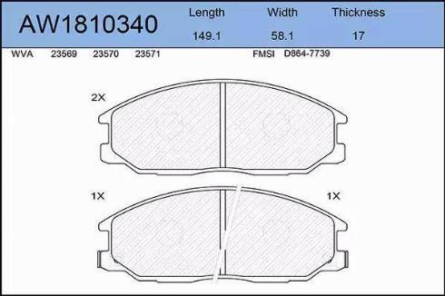 Aywiparts AW1810340 - Brake Pad Set, disc brake www.autospares.lv