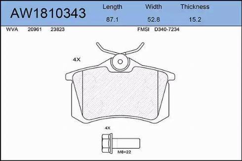 Aywiparts AW1810343 - Brake Pad Set, disc brake www.autospares.lv