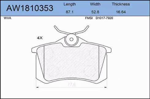 Aywiparts AW1810353 - Тормозные колодки, дисковые, комплект www.autospares.lv